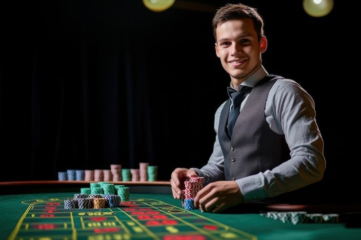 Evolution Gaming live-dealer studio setup with multi-camera feed showing roulette wheel and dealer interaction